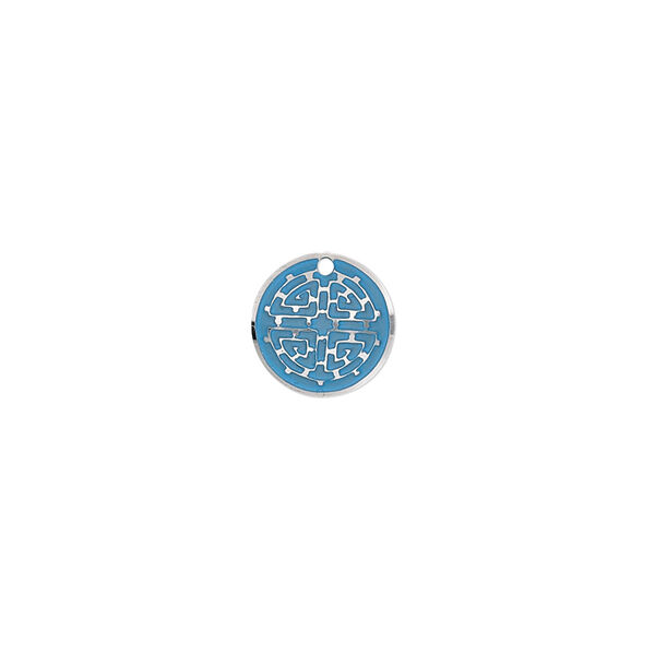 Drop, stainless steel, blue patina, 10mm single-sided domed round with symbol design. Sold per pkg of 8. image number 0