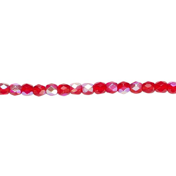 Bead, Czech fire-polished glass, light red AB, 3mm faceted round. Sold per 15-1/2" to 16" strand. image number 0