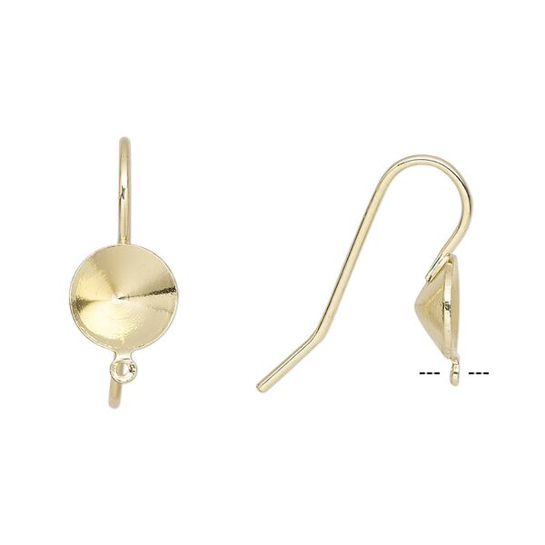 Ear wire fishhook 1pkg10 Almost Instant Jewelry®, 20mm / SS39 rivoli glue-in setting / closed loop, 19 gauge gold-finished brass 5 pair image number 0