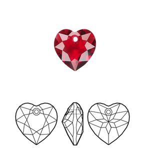 Drop 48pk scarlet, Swarovski® 10.5mm pendant heart cut 6432