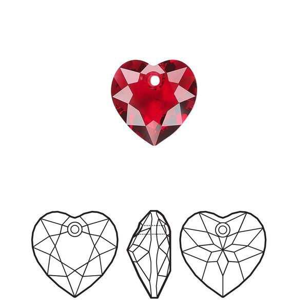 Drop 48pk scarlet, Swarovski® 10.5mm pendant heart cut 6432 image number 0