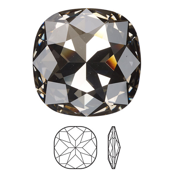 Fancy stone 24pk black diamond foil back, Swarovski® 27mm cushion 4487 image number 0
