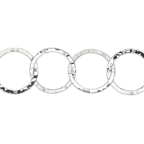 Chain, silver-plated brass, 14mm hammered round cable. Sold per pkg of 5 feet. image number 0