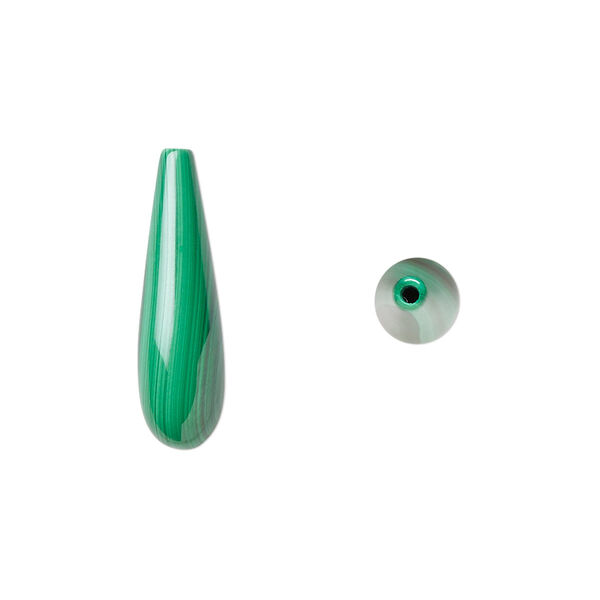 Bead, malachite (natural), 22x6mm half-drilled teardrop, B grade, Mohs hardness 3-1/2 to 4. Sold per pkg of 2. image number 0