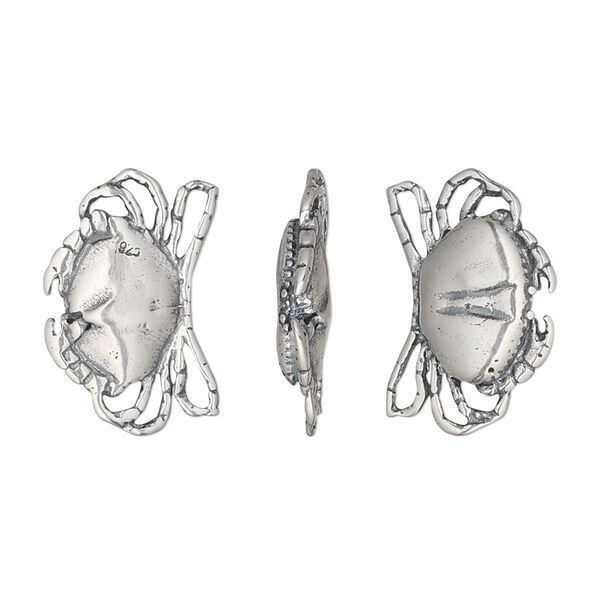Charm, antiqued sterling silver, 19x13mm two-sided crab. Sold individually. image number 0