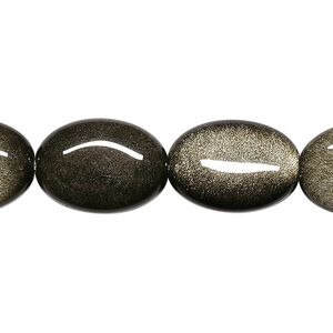 Golden sheen obsidian 1pkg1, flat oval bead natural 15.5-16 inch 16x12mm