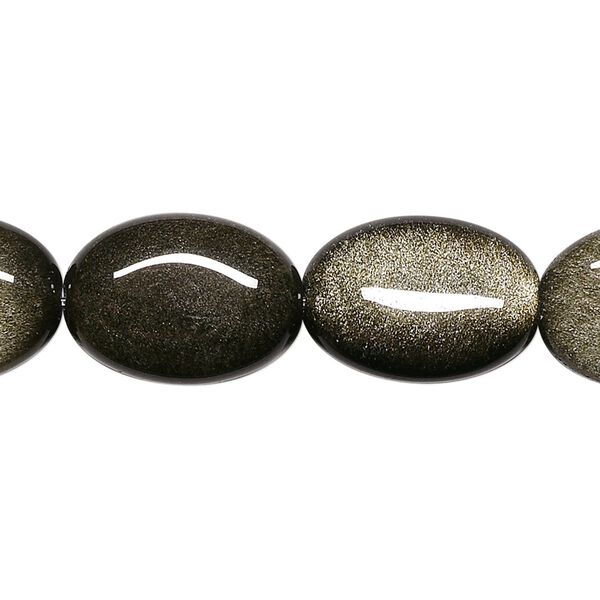 Golden sheen obsidian 1pkg1, flat oval bead natural 15.5-16 inch 16x12mm image number 0
