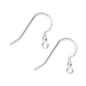 Ear wire fishhook 1pkg10 sterling silver, 18mm flat / 2.5mm ball / 2mm coil / open loop, 20 gauge 5 pair