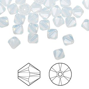 Bead 144pk white opal, Crystal Passions® 6mm bicone 5328