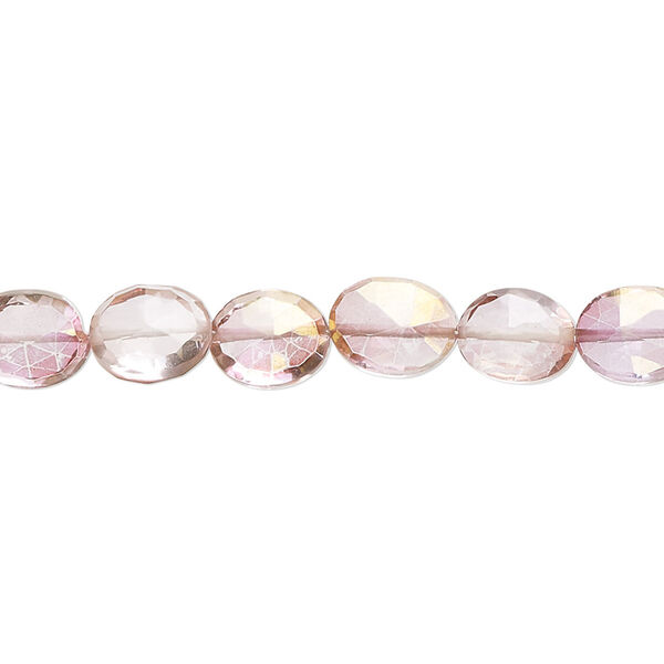 Quartz crystal 1pkg1, hand-cut faceted puffed oval bead B grade, 7 inch 7x6mm-9x8mm image number 0