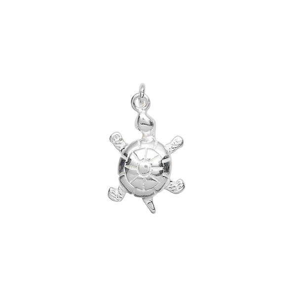 Charm, sterling silver, 15x11mm turtle. Sold per pkg of 2. image number 0