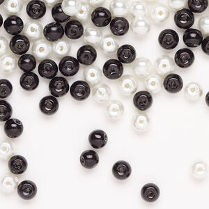 Glass pearl mix 1pkg250, black and white, 4mm round