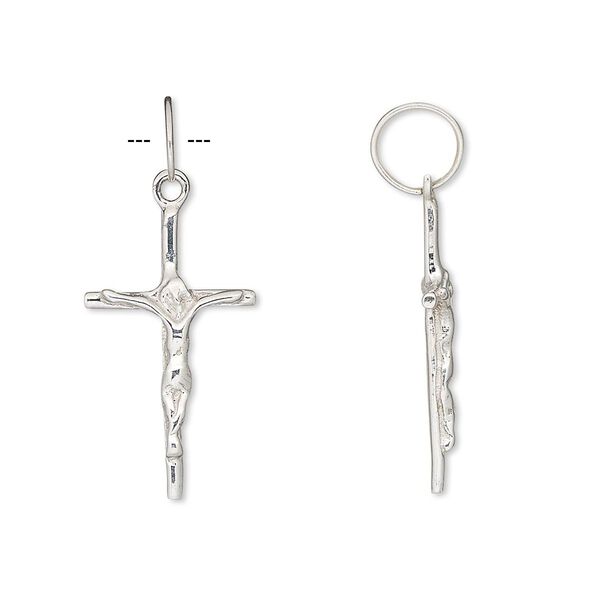 Drop, sterling silver, 21x12mm crucifix. Sold per pkg of 2. image number 0