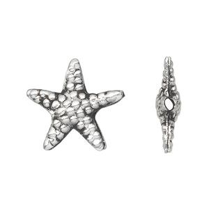 Bead, Hill Tribes antique silver-plated brass, 19x19mm double-sided starfish. Sold individually.
