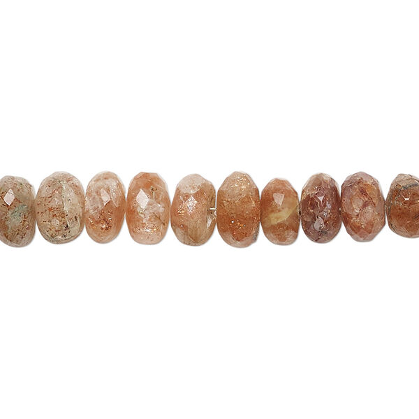 Sunstone 1pkg1, hand-cut faceted rondelle bead natural B grade, 8 inch 7x4mm-8x5mm image number 0