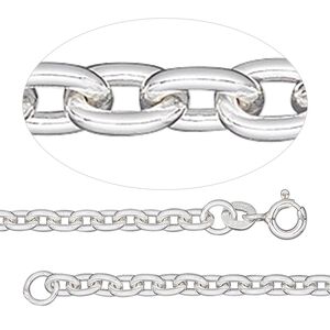 Chain 1pkg1 sterling silver, cable 3mm oval / mixed clasp, 24 inch