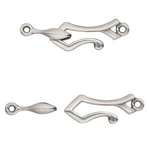 Clasp hook&eye 1pkg1 silver-plated, 26x8.5mm, antique brass JBB Findings 1-strand