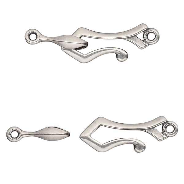 Clasp, JBB Findings, hook-and-eye, antique silver-plated brass, 26x8.5mm. Sold individually. image number 0