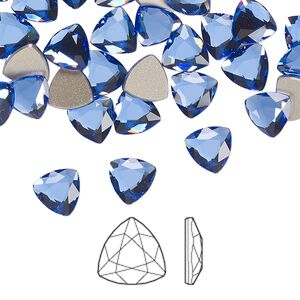Flat back 6pk sapphire foil back, Crystal Passions® 7mm trilliant 2472