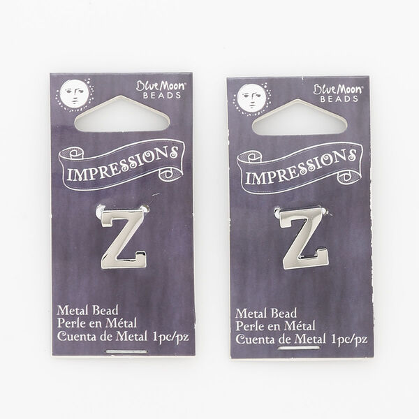 Bead, silver-finished "pewter" (zinc-based alloy), 13x10mm top-drilled alphabet letter Z with 2mm hole. Sold per pkg of 2. image number 0