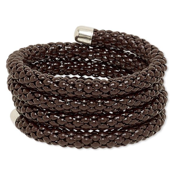 Bracelet, silver-plated steel and painted steel memory wire, brown, 32mm wide, adjustable. Sold individually. image number 0