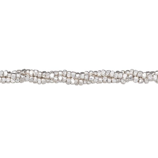 Bead, Hill Tribes, sterling silver, 2mm nugget. Sold per 15-1/2 to 16-inch strand, approximately 270-350 beads. image number 0