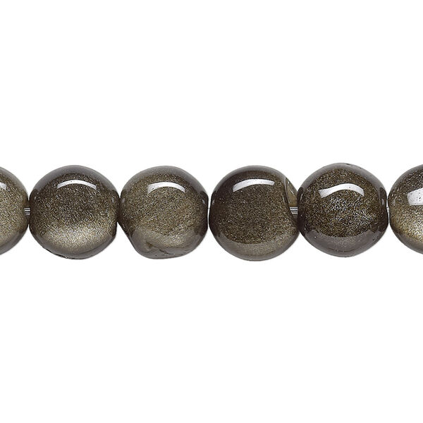 Bead, golden sheen obsidian (natural), 10mm flat round, A- grade, Mohs hardness 5 to 5-1/2. Sold per 15-1/2" to 16" strand. image number 0