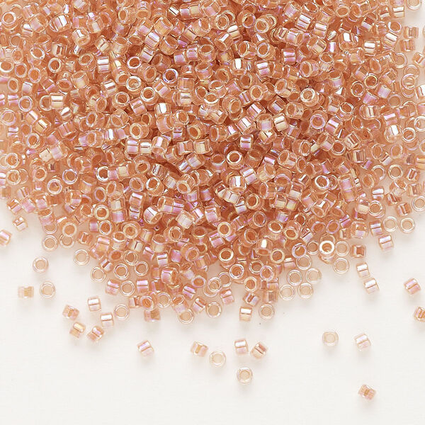 Seed bead, Delica®, glass, pkg/250g, #11 round, translucent peach-lined rainbow crystal clear (DB-0054). image number 0