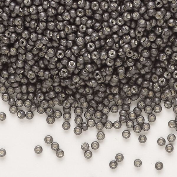 Seed bead, Miyuki, glass, pkg/25g, #11 rocaille, opaque matte galvanized graphite, (RR-2092). image number 0