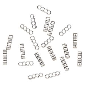 Bead, spacer, "pewter" (zinc-based alloy), pkg/20, 18x8mm 2-strand rectangle, antique silver finish, fits up to 5mm beads.