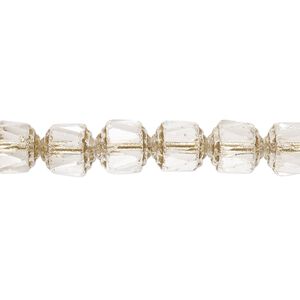 Bead, Czech glass, transparent clear and metallic gold, 8mm round cathedral. Sold per 15-1/2" to 16" strand, approximately 50 beads.