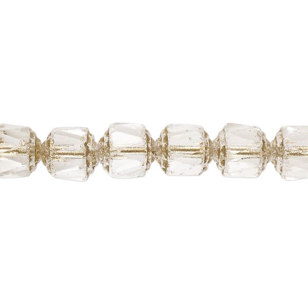 Bead, Czech glass, transparent clear and metallic gold, 8mm round cathedral. Sold per 15-1/2" to 16" strand, approximately 50 beads. image number 0