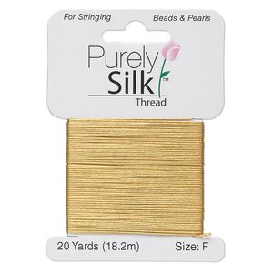 Thread, Purely Silk™, gold, size F. Sold per 20-yard card.