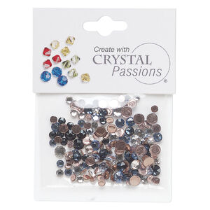 Flat back mix 1pkg144 Montana, Crystal Passions&reg; rhinestone 3.0-4.8mm hotfix round SS12 / SS16 / SS20