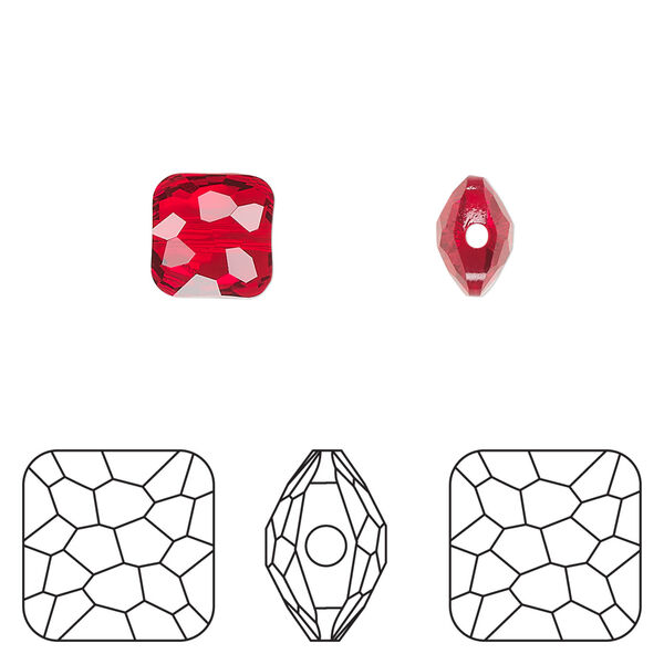 Bead 1pkg4 light Siam, Crystal Passions® 8mm puffed square 5035 image number 0