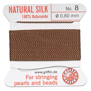 Thread, Griffin, silk, brown, size #8. Sold per 2-meter card (approximately 78 inches).