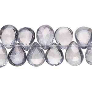 Quartz crystal 1pkg1, hand-cut top-drilled faceted puffed teardrop bead 7 inch 10x8mm-14x10mm