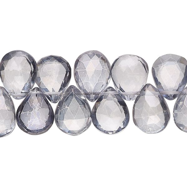 Quartz crystal 1pkg1, hand-cut top-drilled faceted puffed teardrop bead 7 inch 10x8mm-14x10mm image number 0