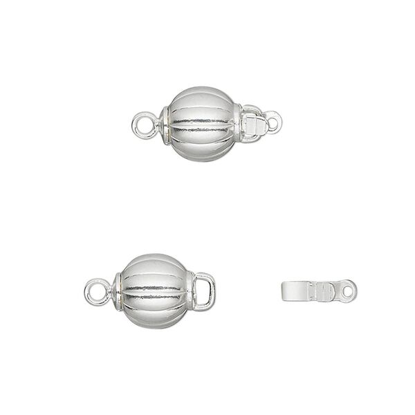 Clasp, tab with safety, silver-plated brass, 8mm corrugated round. Sold per pkg of 10. image number 0