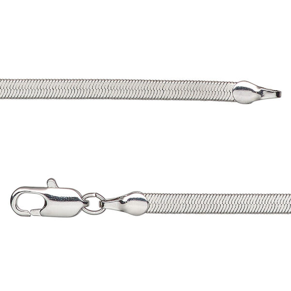 Chain, silver-plated brass, 3mm herringbone, 18 inches with lobster claw clasp. Sold individually. image number 0
