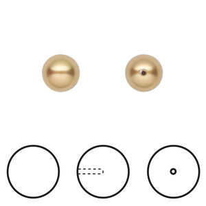 Pearl 1pkg250 royal gold, Swarovski®, 8mm half-drilled round 5818