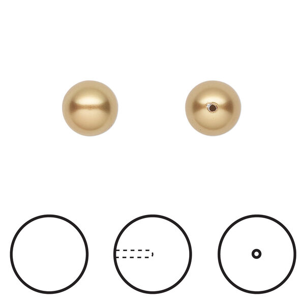 Pearl 1pkg250 royal gold, Swarovski®, 8mm half-drilled round 5818 image number 0
