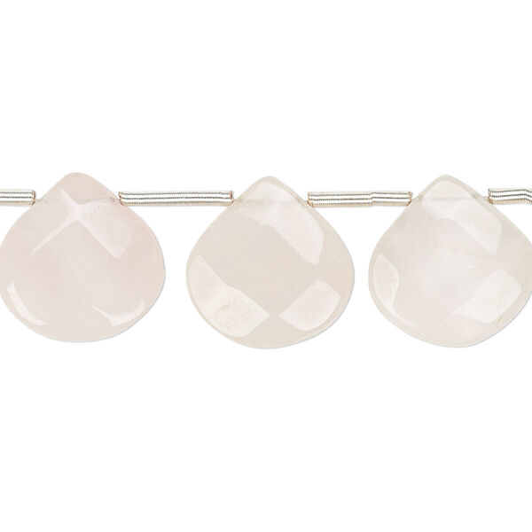 Bead, rose quartz (natural), light, 13-15mm hand-cut top-drilled faceted puffed teardrop, B- grade, Mohs hardness 7. Sold per pkg of 12 beads. image number 0