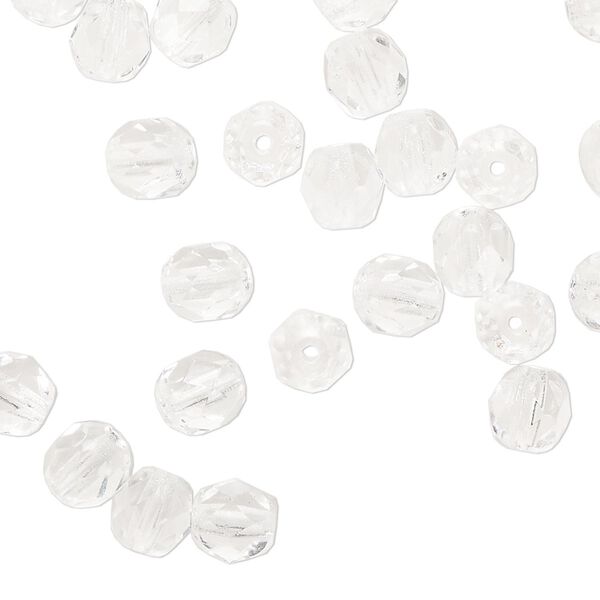 Bead 1pkg60 Czech fire-polished glass, transparent clear, 6mm faceted round. image number 0