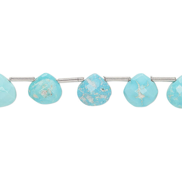 Imperial crown turquoise 1pkg15, hand-cut top-drilled faceted puffed teardrop bead natural C grade, 7-9mm image number 0