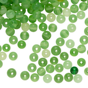 Bead mix 1pkg4oz glass, translucent dark green / light green / green, 4mm round.