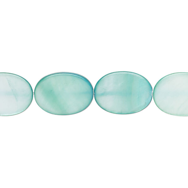 Mother-of-pearl shell 1pkg1, flat oval bead 15 inch teal green 14x10mm image number 0