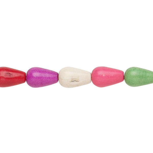 Bead, "howlite" (resin) (imitation), multicolored, 10x6mm-11x7mm teardrop. Sold per 15-inch strand. image number 0