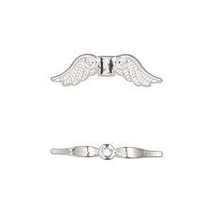 Bead, silver-finished "pewter" (zinc-based alloy), 23x6mm angel wing. Sold per pkg of 500.