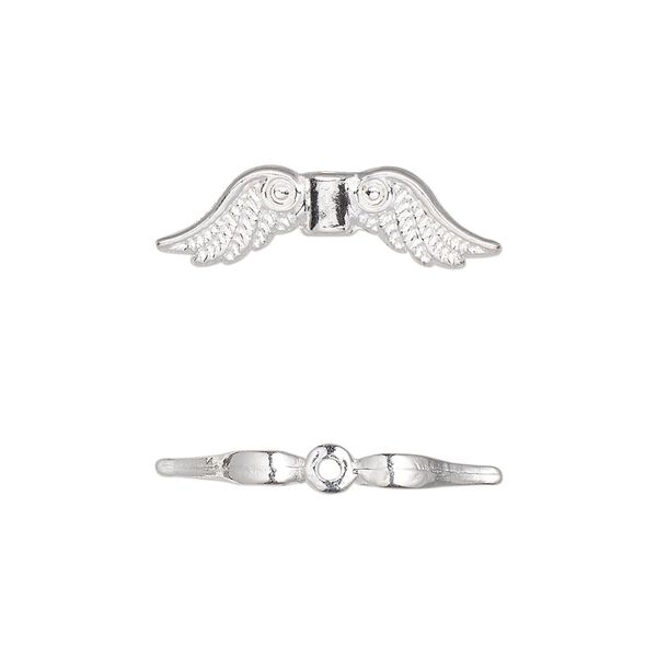 Bead, silver-finished "pewter" (zinc-based alloy), 23x6mm angel wing. Sold per pkg of 500. image number 0